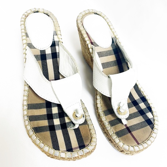 BURBERRY White Leather Espadrille Wedge Sandal “Eslorcal48” Size 39 - Picture 3 of 7